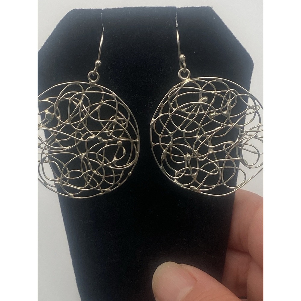 Large 2 In Circular Wirework Unmarked  Silver  Earrings